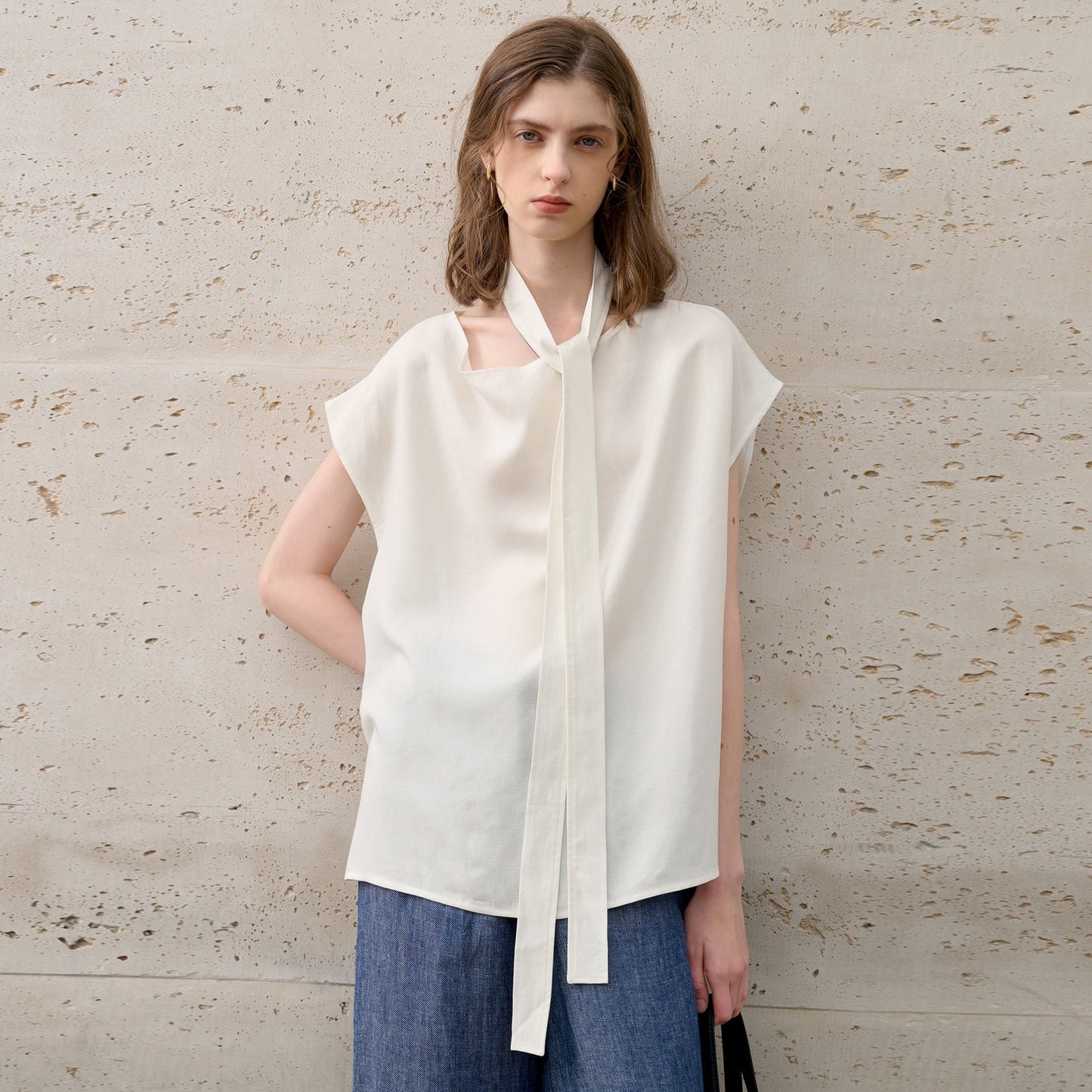 High End Tencel Linen Swing Collar Top Women Summer Workplace Beauty Lace up Cotton Linen T shirt Elegant Office Loose Short Sleeve