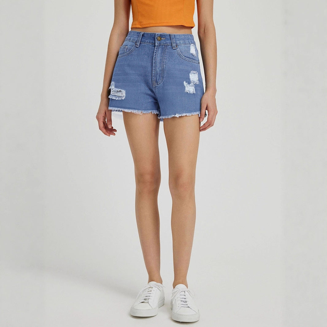 Women Clothing Comfort Casual Ripped High Waist Denim Shorts