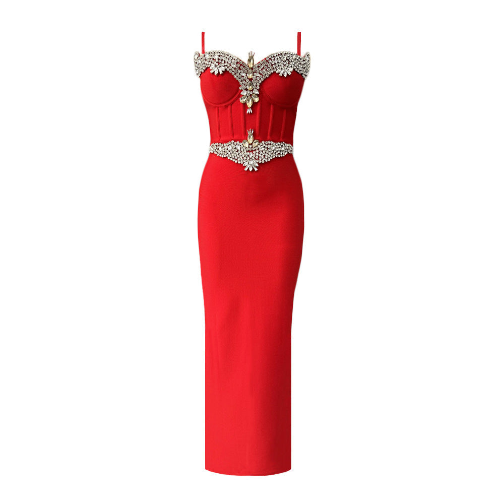 Diamond Strap Bandage Dress Socialite Slim Fit Dress Boning Corset Dress