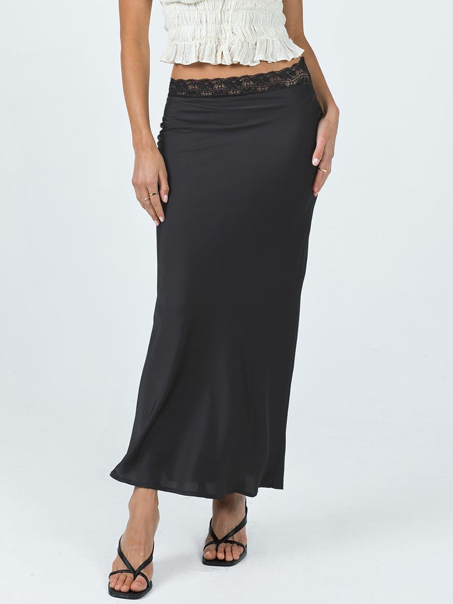 Women Clothing Lace Waist Satin Skirt Fashionable Sexy Elastic Sheath for Women