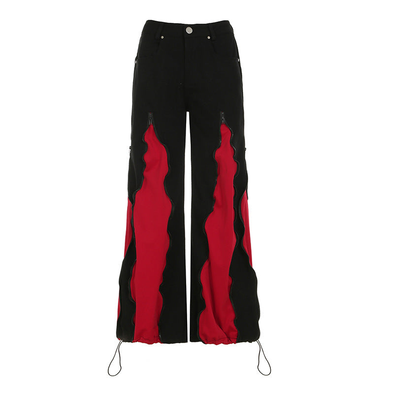 Sexy Street Heavy Industry Stitching Contrast Color Personal Casual Trousers Street Dance Loose Wide Leg Overalls