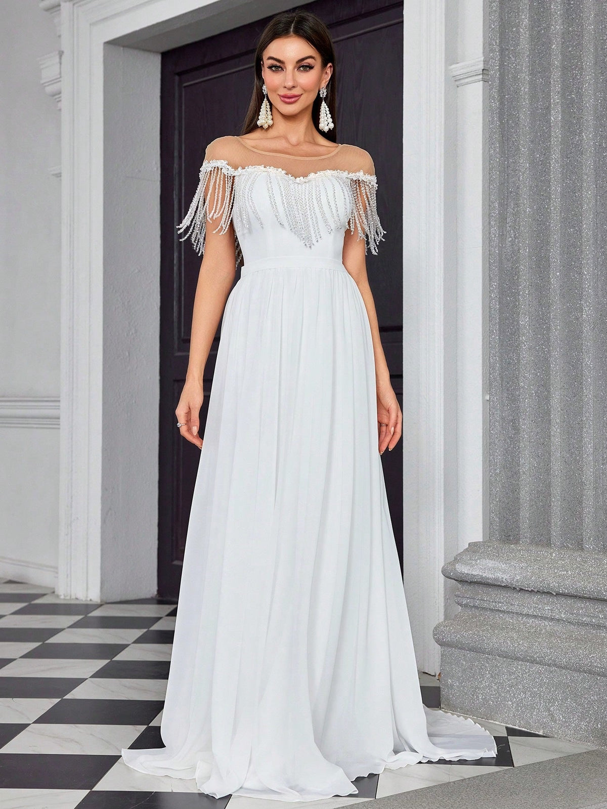 White Simple Ball Dress Beach Church Travel Photography Light Wedding Dress Small Trailing Annual Meeting Host Formal Dress Women