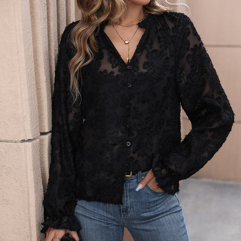 Autumn Women Clothing Long Sleeve Black French Top Women