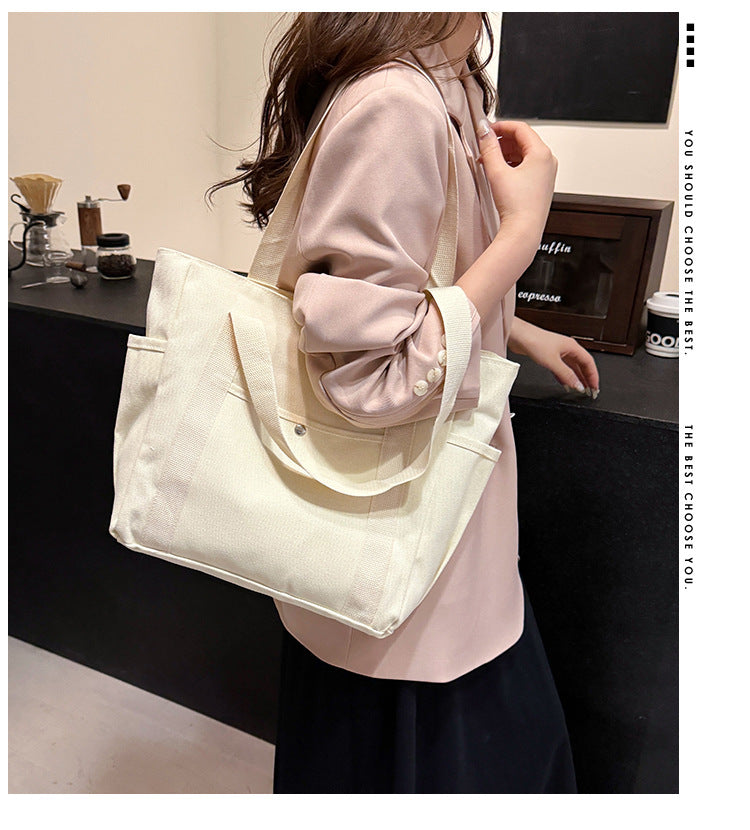 Preppy Style Shoulder Bag Unisex | Large Capacity Handbag & Casual Versatile Solid Canvas Bag (Student Commuting Zipper Square Bag)