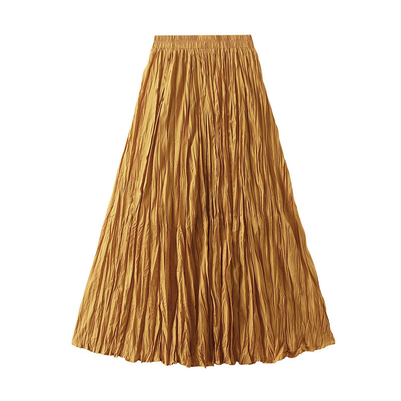 Light Luxury Streamer Pleated Skirt Women Spring Autumn Swing Slimming Pleated A Line Skirt