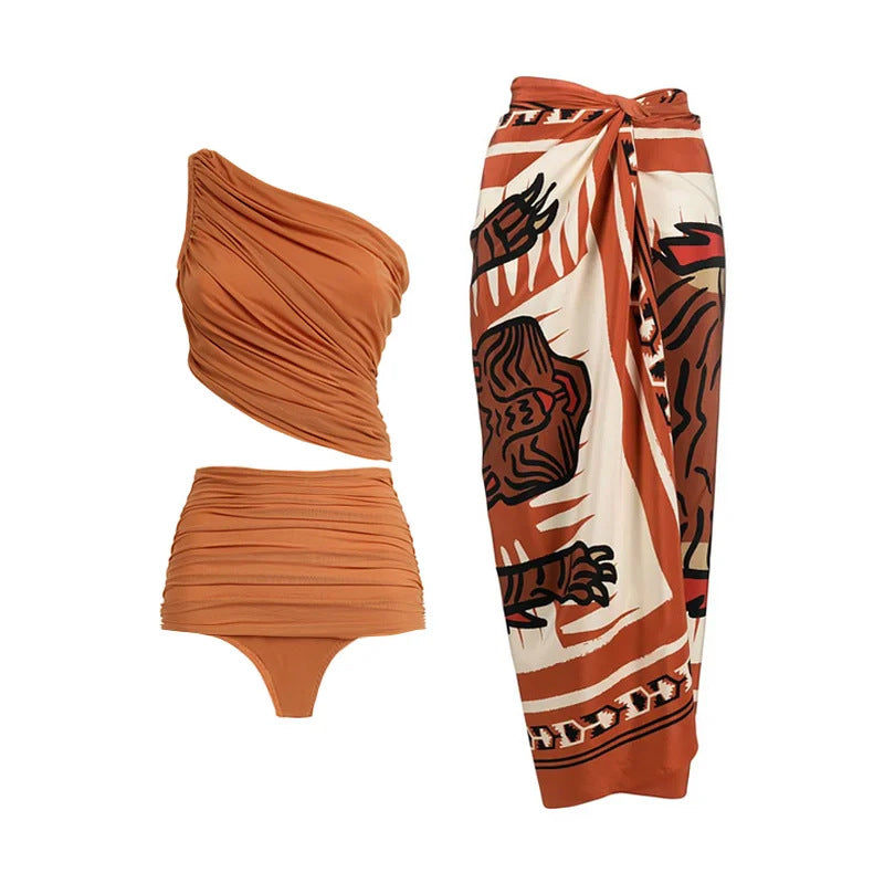 Shoulder High Waist Bikini Vacation Beach Swimsuit Swimsuit Women