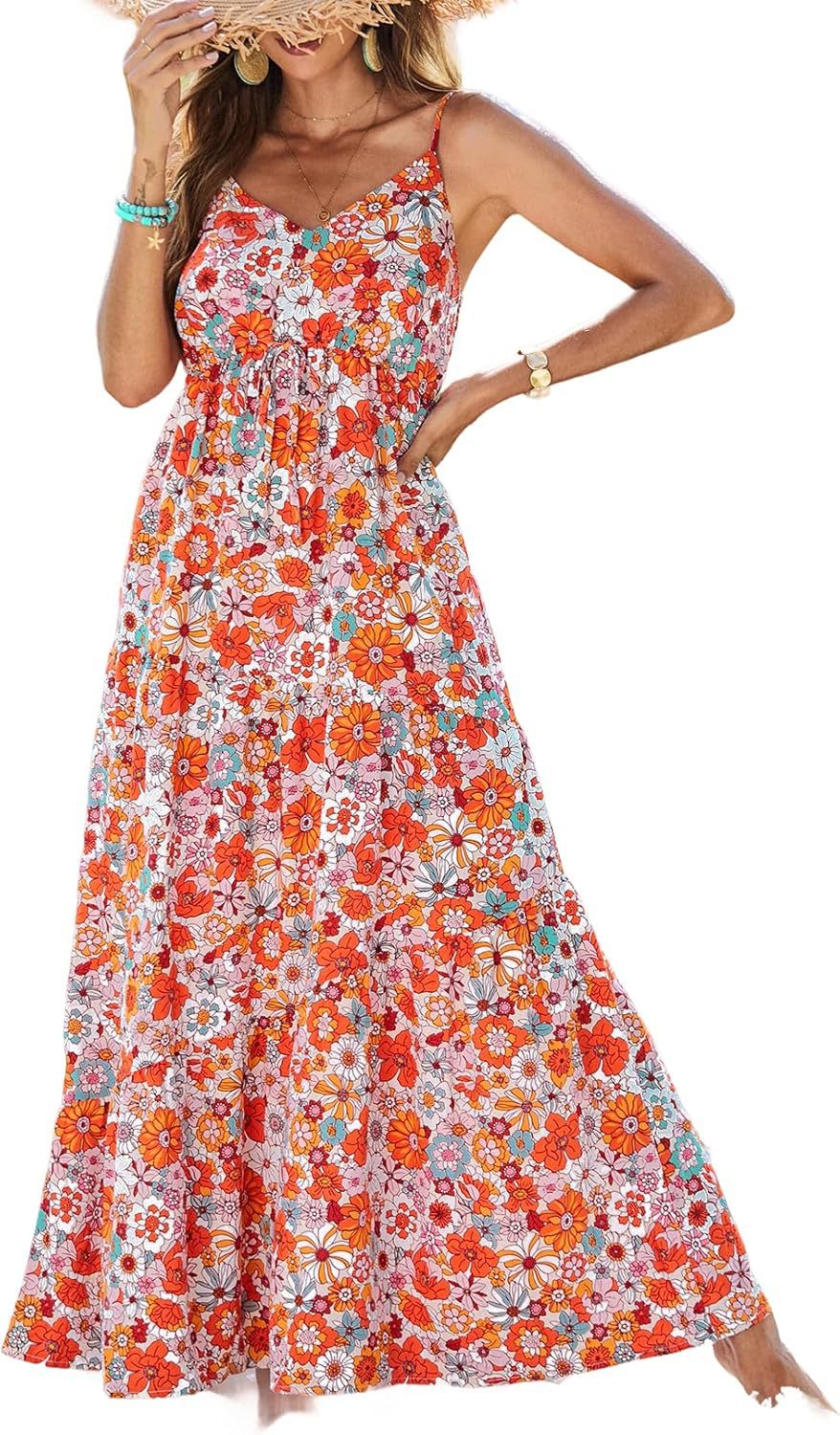 Summer Dress Casual Women's Bohemian Sleeveless Print Long Layered Long Dress Beach Dress