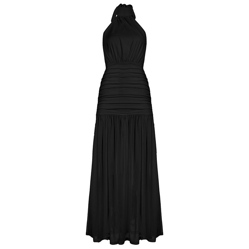 Vacation Dress Mesh Sexy Sheath Women Halter Sleeveless Elegant Elegant Dress