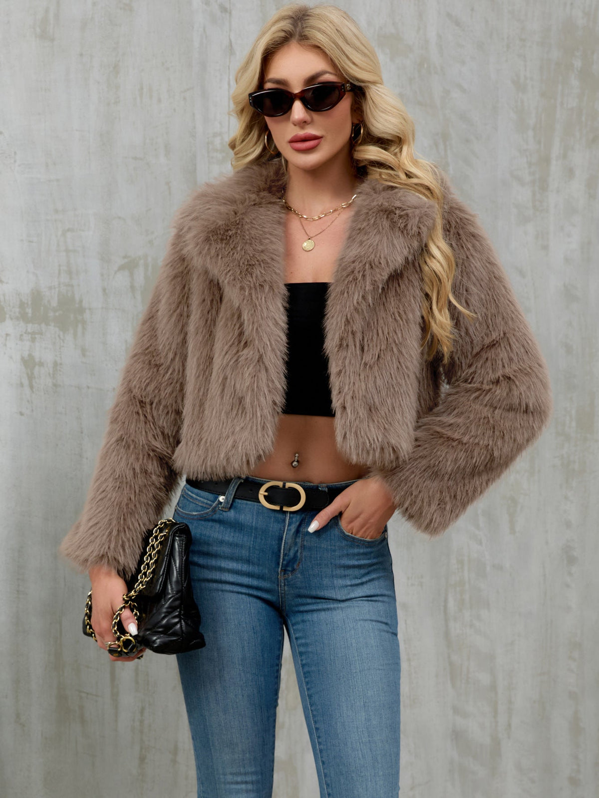 Autumn Winter Women Clothing Plush Short Jacket Faux Fur Coat Suit Collar Outer Coat