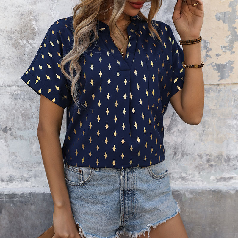 Summer Women Diamond Bronzing Shirt Women