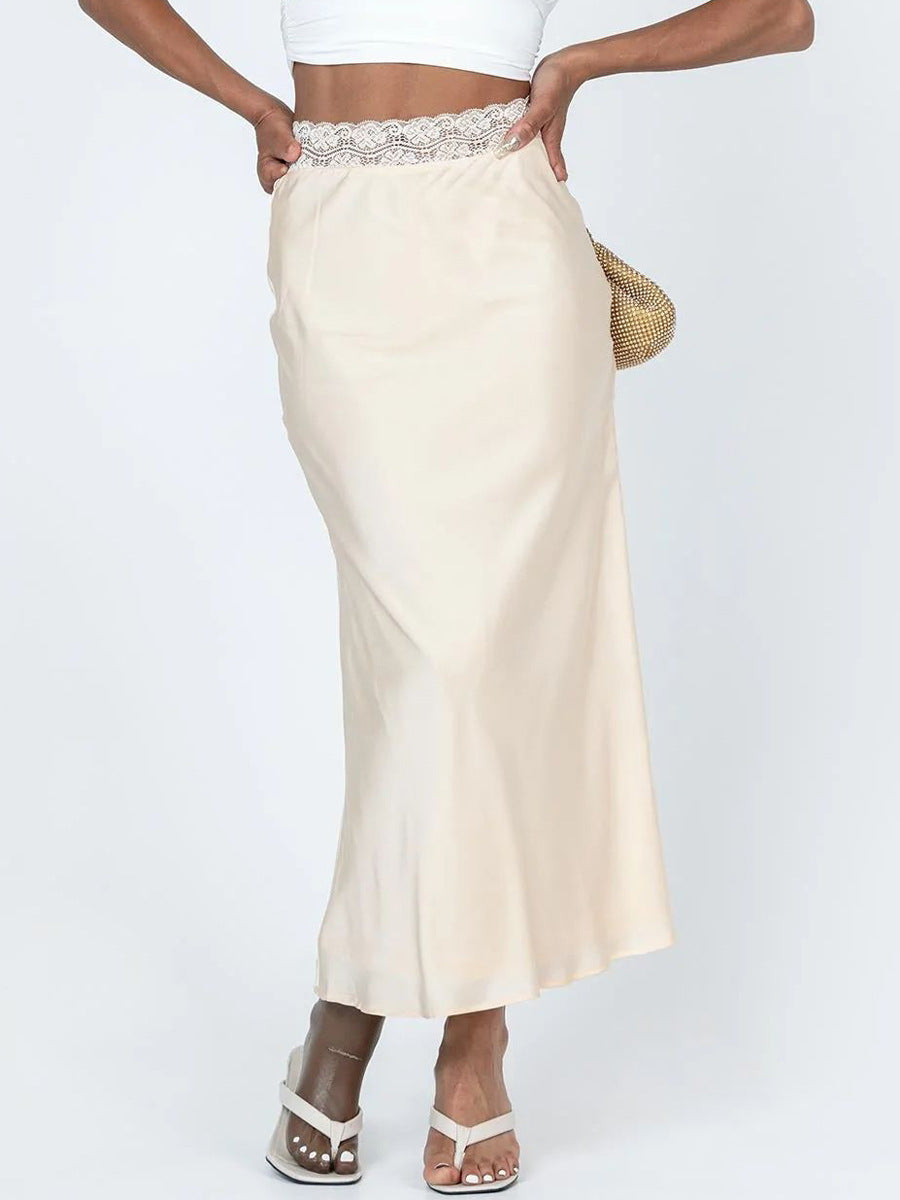 Women Clothing Lace Waist Satin Skirt Fashionable Sexy Elastic Sheath for Women