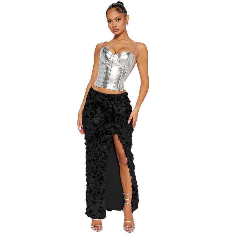 Sexy Women Wear Dress Sequin Dress Women Dress Slit Half Length Sequin Maxi Dress