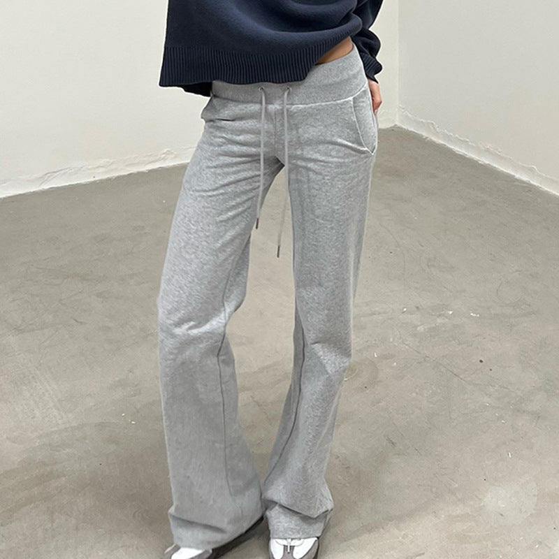 Casual Street Loose Sweatpants Elastic Wide Waist Head Drawstring Patchwork Pocket Straight Leg Pants Trousers Spring Summer