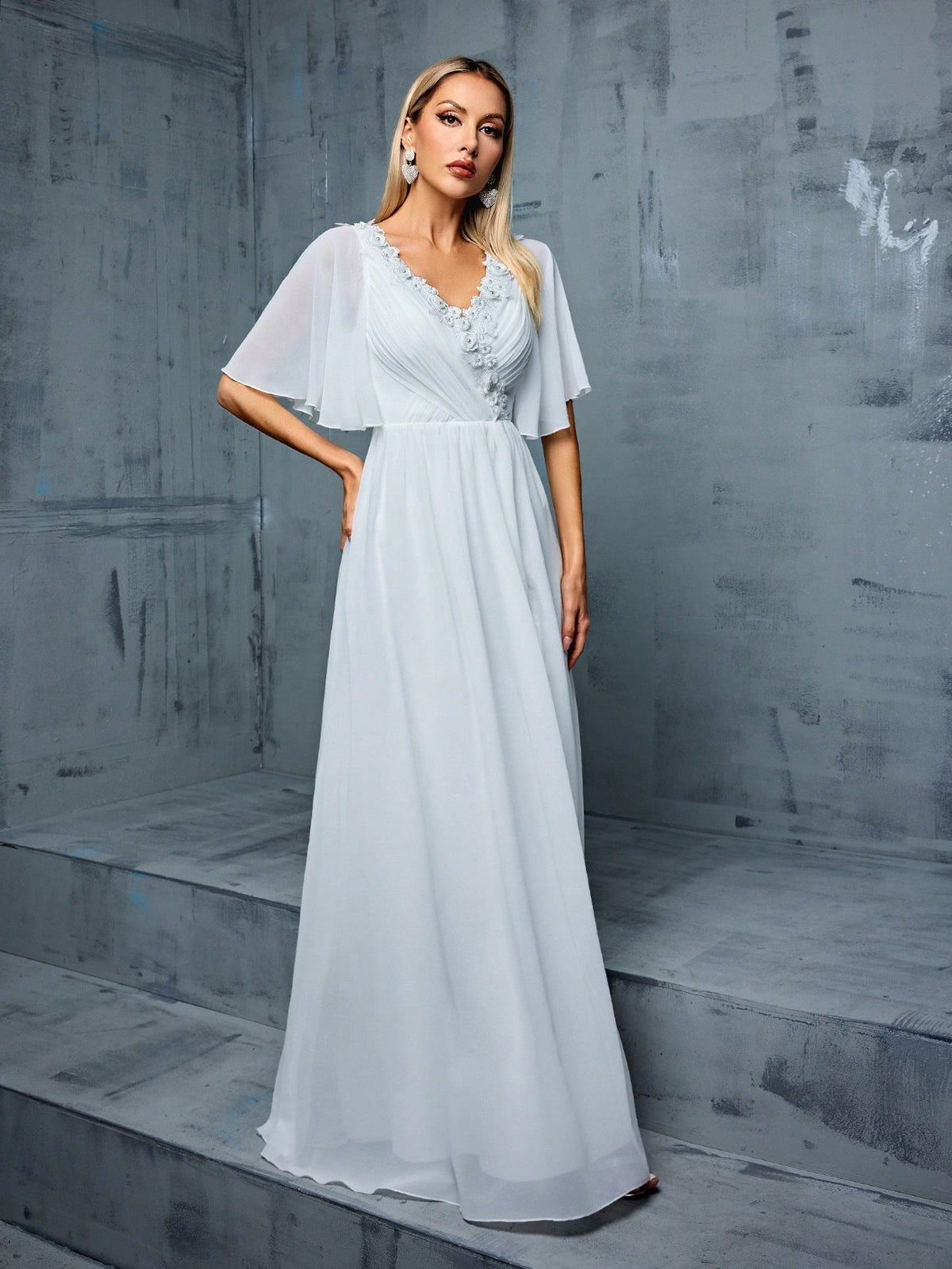 V neck Ball Gown Half Sleeve Slim Fit Cocktail Dress Annual Meeting Host Dress