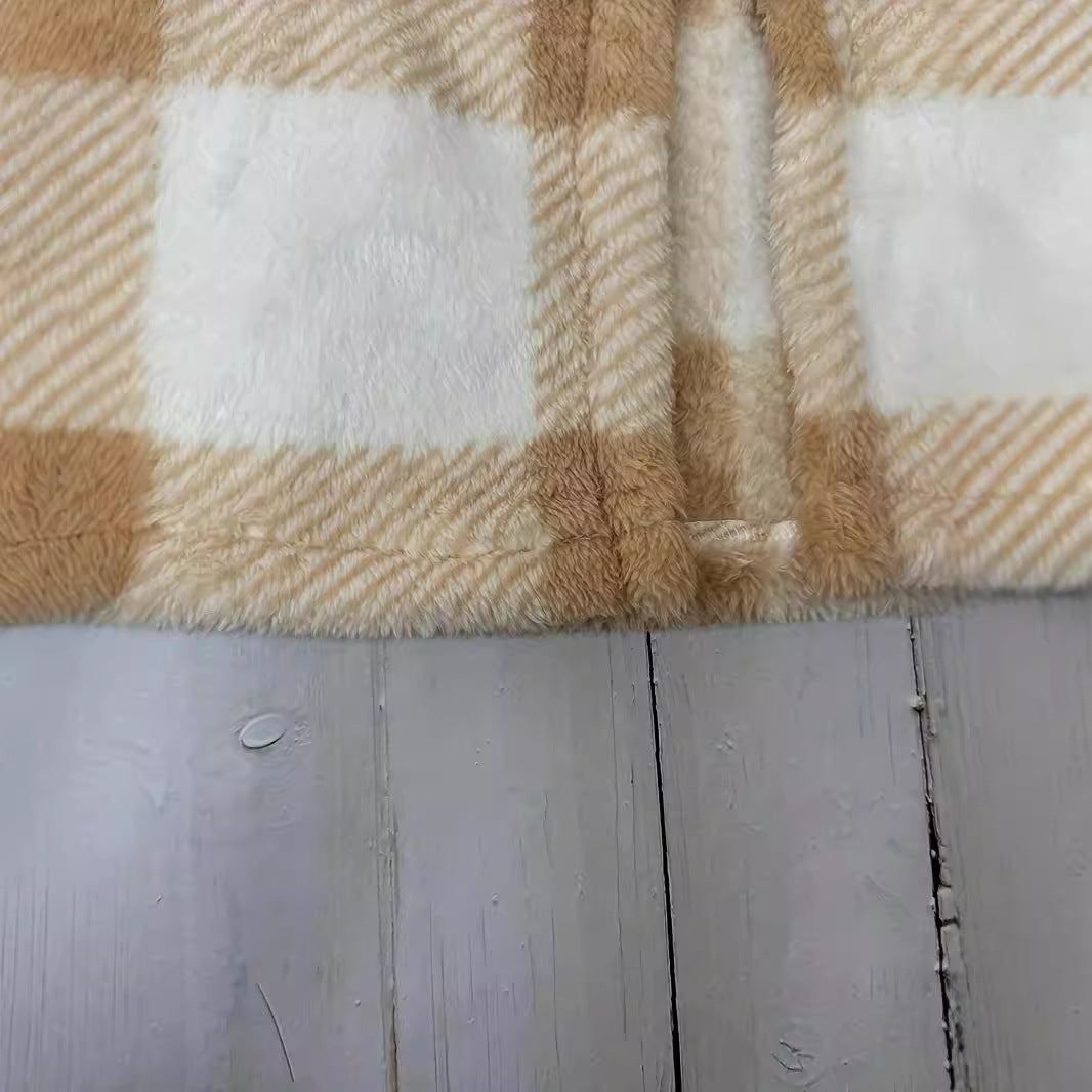Fall Winter Popular Elegant Cardigan Two Tone Plaid Hooded Women Plush Vest Coat Women