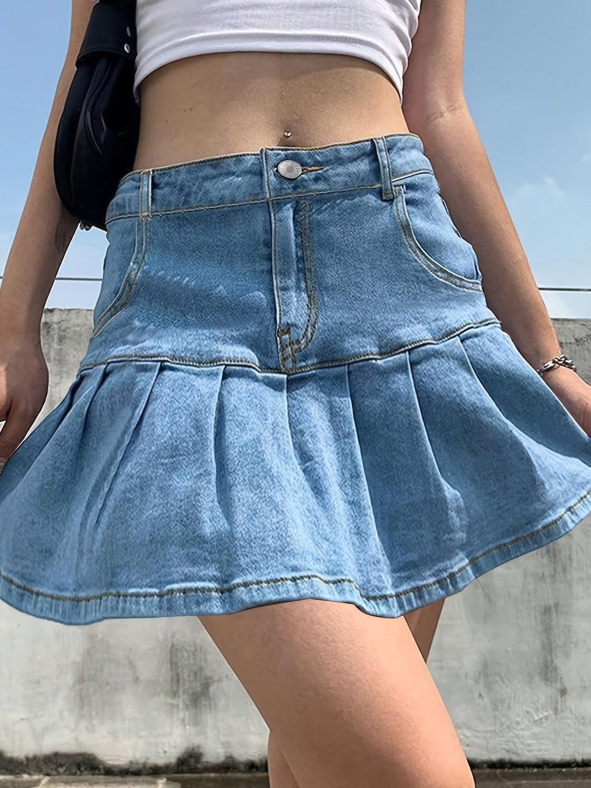Women Clothing Casual High Waist Loose Slimming Denim Skirt