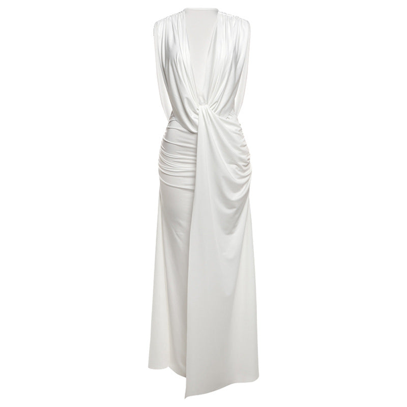 Summer Women Clothing Sexy Deep V Plunge neck High Waist Sheath Solid Color Dress Women
