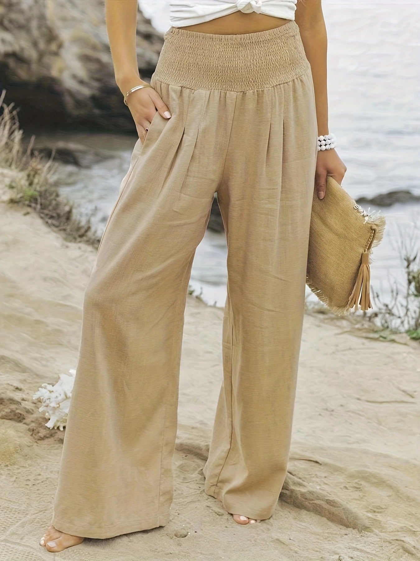 Spring Summer Women Casual Trousers Casual Cotton Distressed Mid Waist Trousers Outer Wear