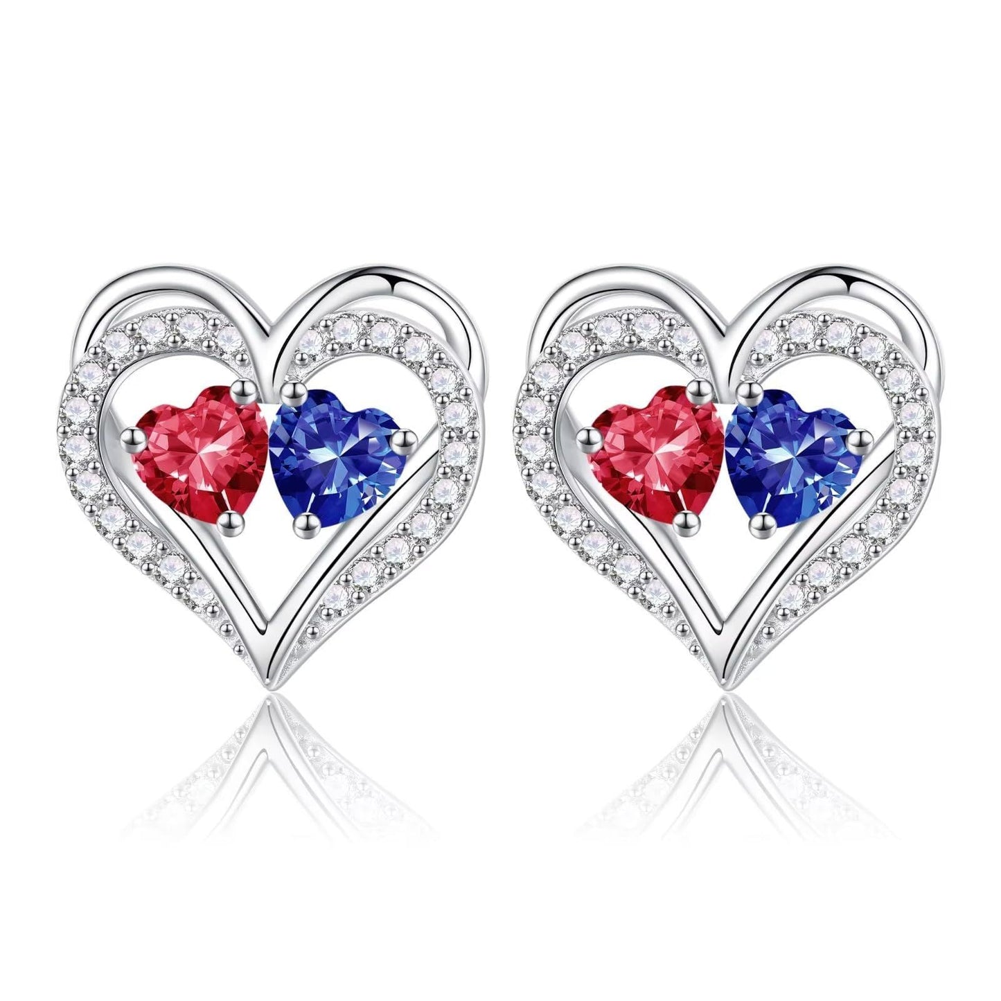 Sterling Silver Birthstone Heart Earrings