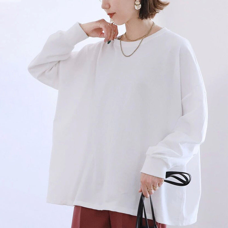 Japanese Autumn Winter Striped Sweatshirt Women Loose Cotton Large Version Bottoming Top Women
