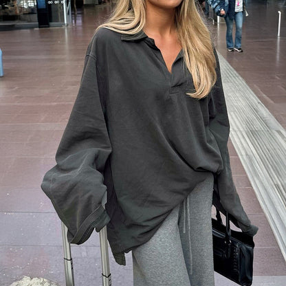 Women Clothing Autumn Winter Casual Vacation Loose Long Sleeved Sweatshirts