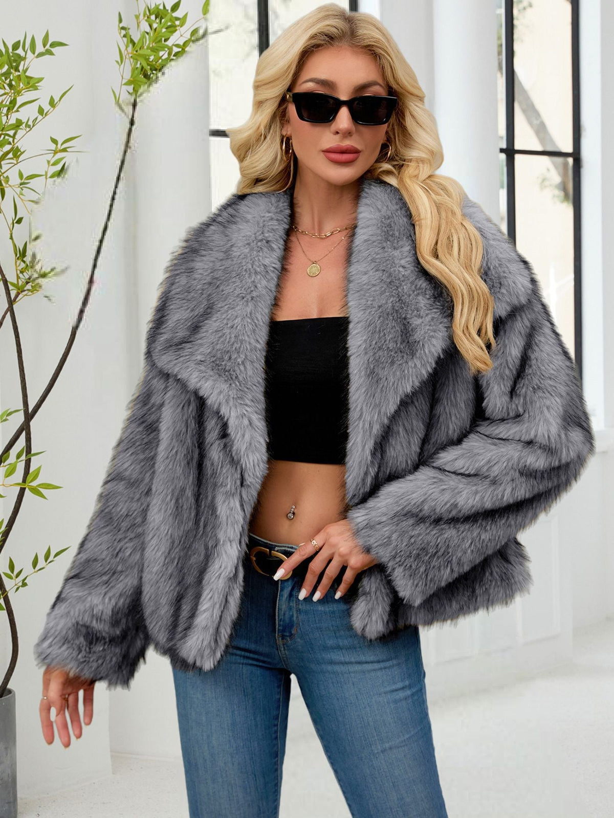 Women Clothing Faux Fur Warm Fluffy Faux Fur Coat Faux Fur
