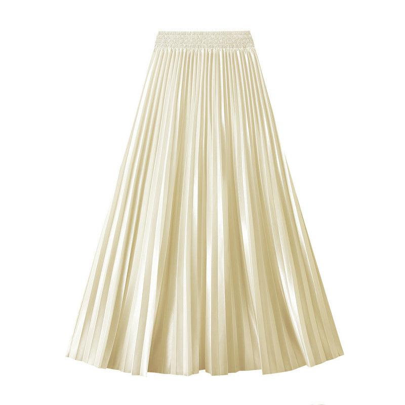 Slimming Spring Glossy Glossy High Waist Pleated A line Slimming Long Skirt Women Skirt