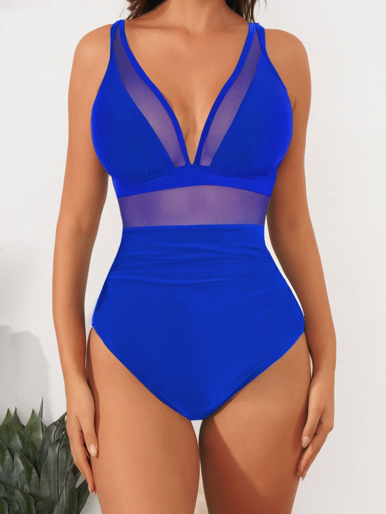 2026 Bikini solid color mesh halter sexy bikini one-piece swimsuit swimsuit