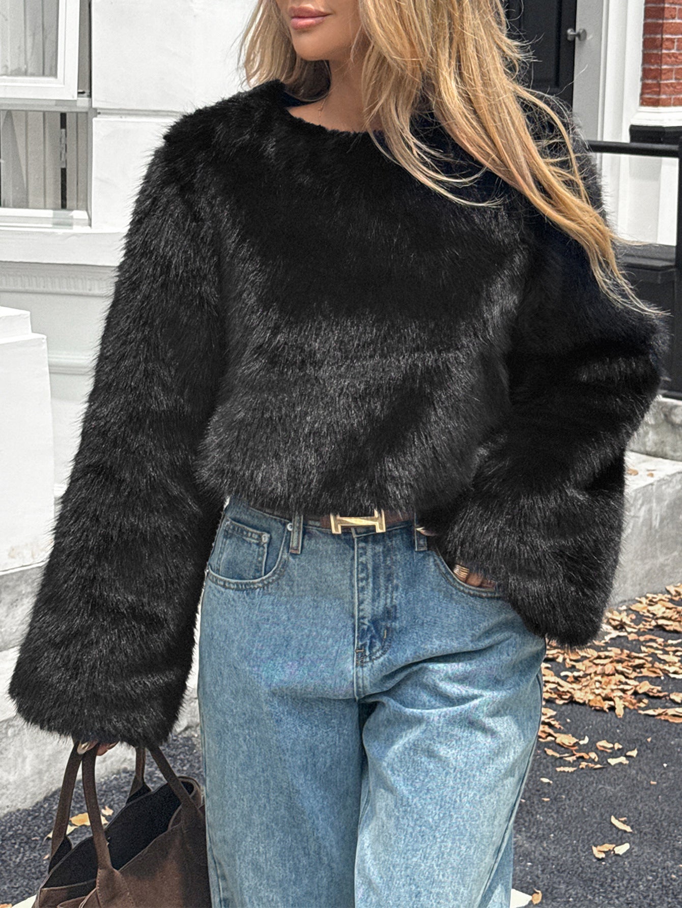 Women Clothing Autumn Winter Elegant Advanced Wind Fuzzy Coat
