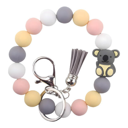 PU Tassel Keychain Bag charm Silicone Beaded Keychain Wristlet Key Ring Bracelet Cute Car Key Chain Holder for Women Girls