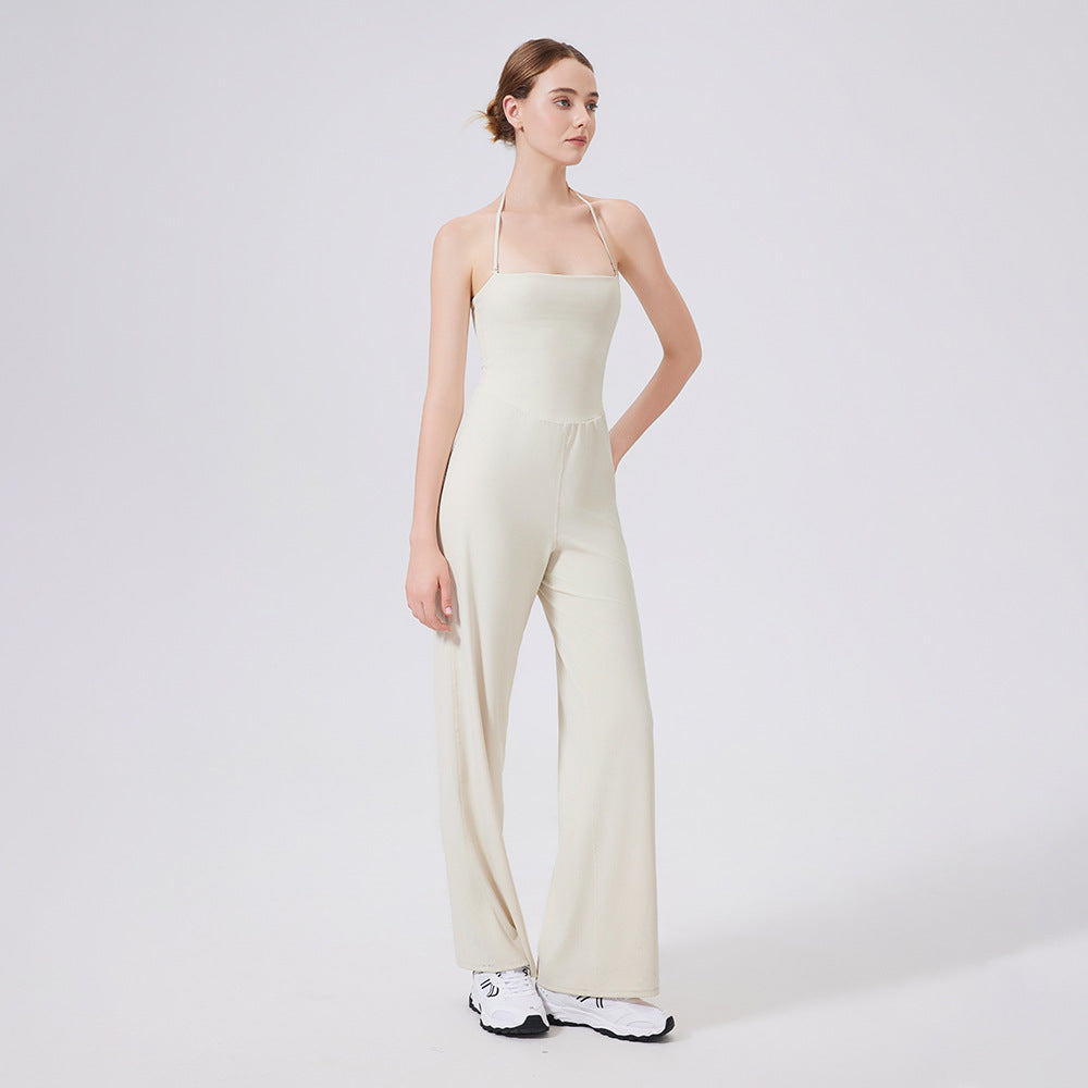 Autumn Winter Tight Nude Feel Yoga Clothes with Chest Pad Halter Two Way Wear Sports Fitness Running One Piece Straight Leg Pants