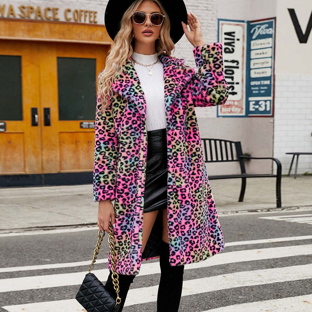 Casual Square Collar Faux Fur Overcoat Plush Long Coat Autumn Winter Overcoat