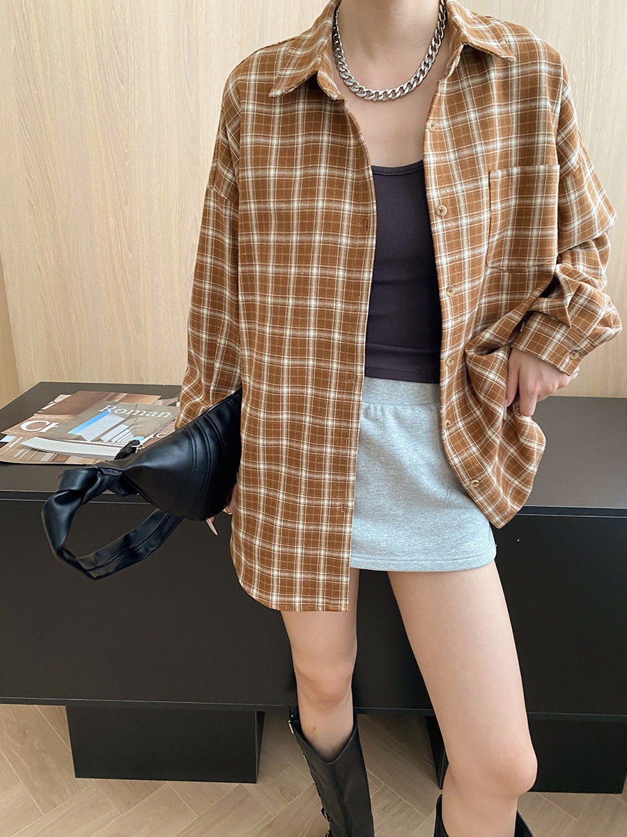 Street Attitude Slack Idle Contrast Color Check Loose Casual Bandage Dress Shacket