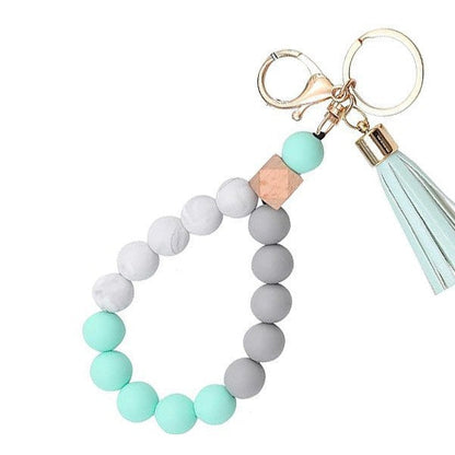 PU Tassel Keychain Women's Bag charm Silicone Beaded Keychain Wristlet Key Ring Bracelet Cute Car Key Chain Holder for Women Girls