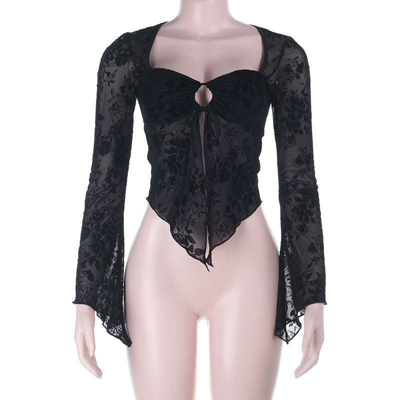 Autumn Sexy Velvet Chest Slimming Long Sleeve Shirt