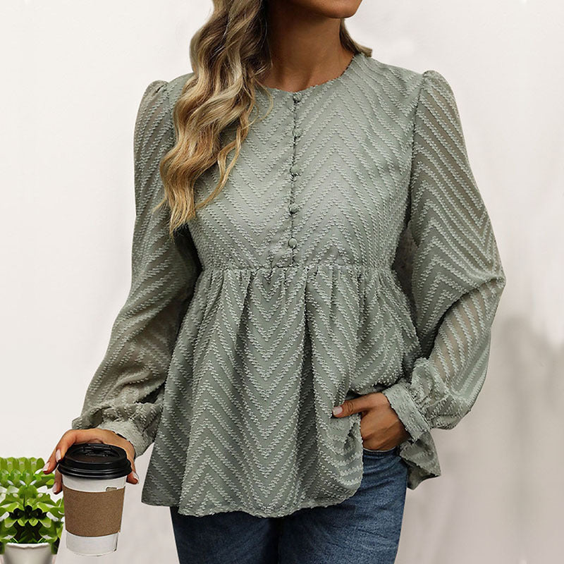 Fall Women Clothing Solid Color Long Sleeve Jacquard Shirt for Women