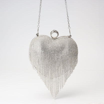 Fringed Rhinestone Bag, Birthday Party purse, Heart Shape Dinner Bag evening Clutch Purse Party, Prom Bag, Party Purse, Prom Bags Clutch, Wedding Purse Crossbody Chain