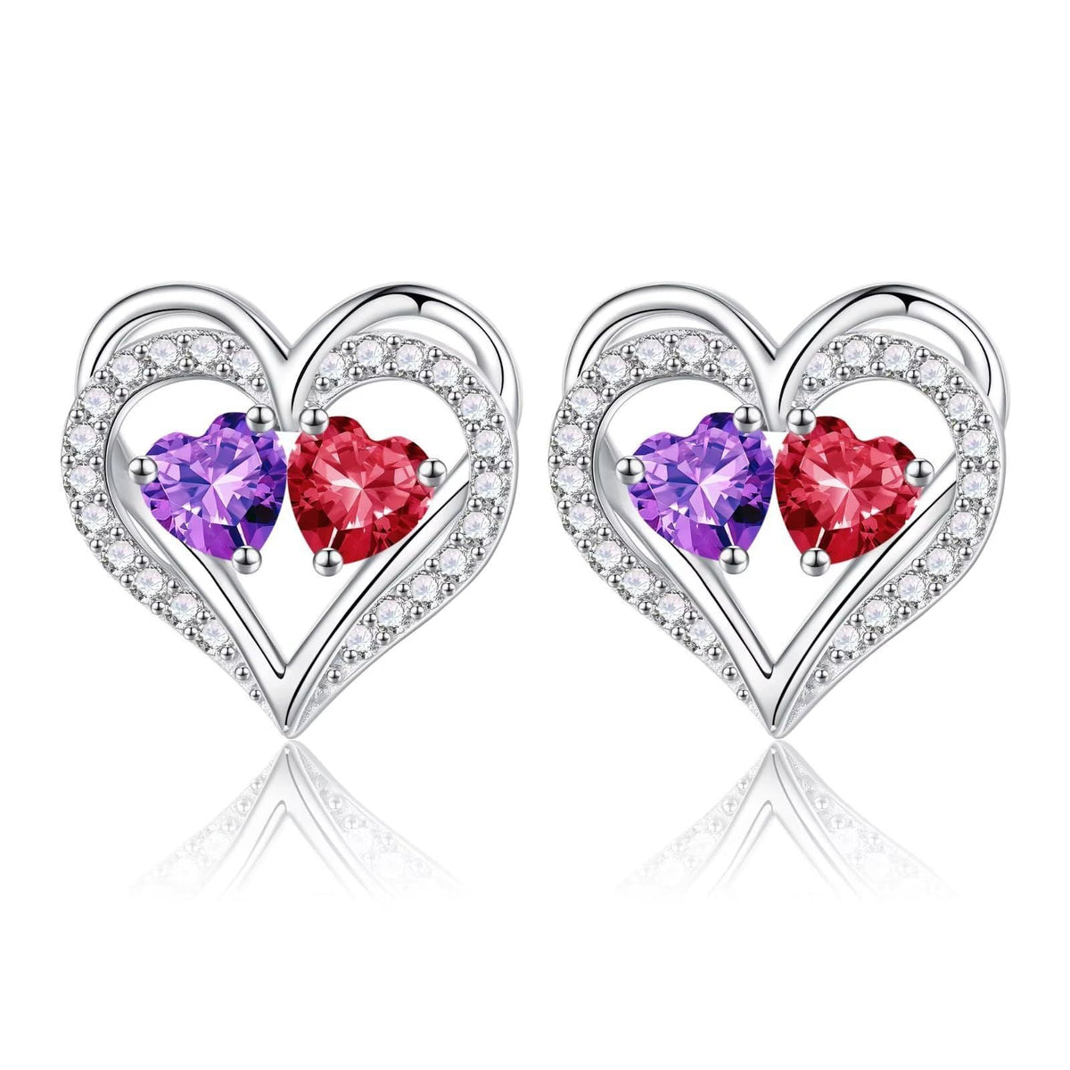 Sterling Silver Birthstone Heart Earrings