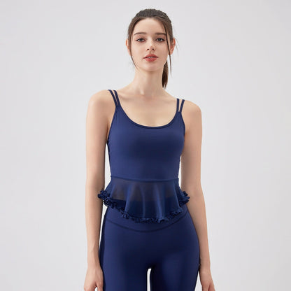 Air Sense Spun Yarn Beauty Back Lace Yoga Vest with Chest Pad Pilates Workout Bra Sports Underwear for Women