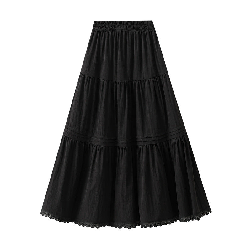 Skirt Women Mid Length Skirt Spring Patchwork Lace Sweet Maxi Dress