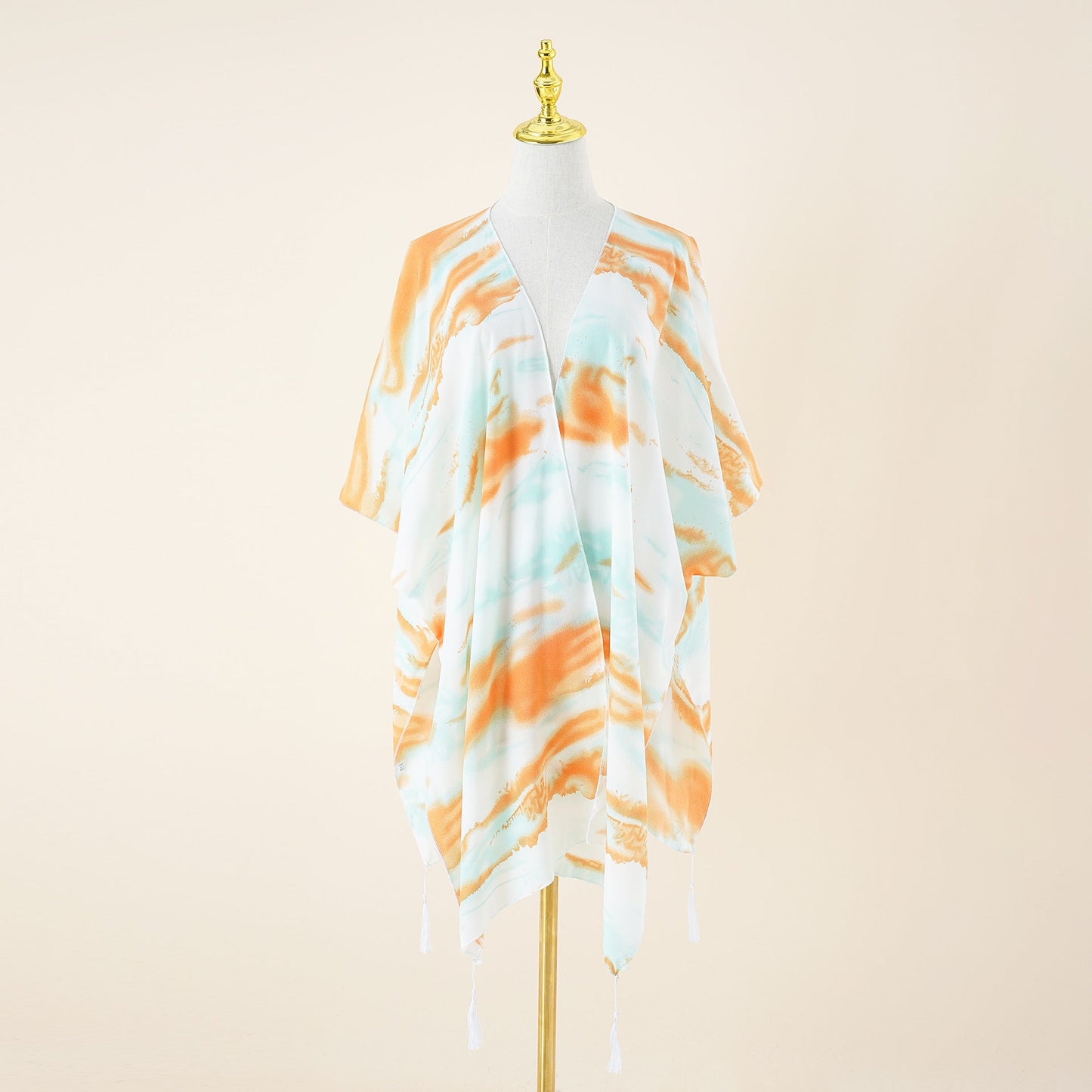 Spring Summer Striped Color Matching Tassel Shawl Beach Sun Protection Sunshade Cardigan Coat