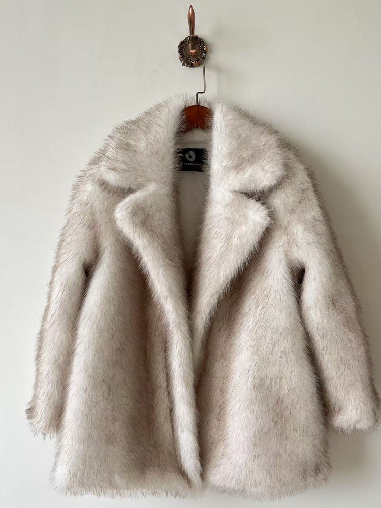Fur Coat Women Autumn Winter Warm Collar Faux Fur Overcoat Mid-Length Fox Fur Jacket