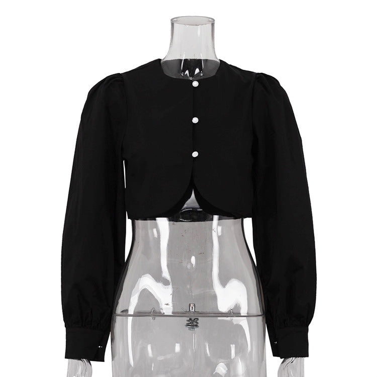 Simple Niche Design Cotton Women Shirt round Neck Long Sleeve All Matching Short Cardigan Top