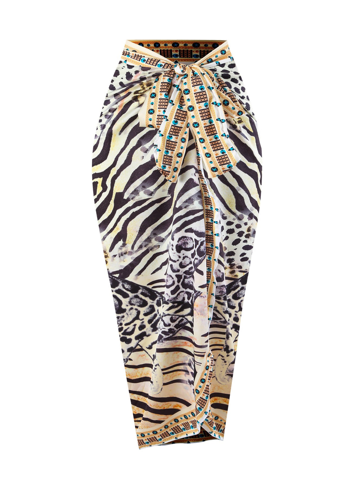 Bikini Leopard Print Lace up Halterneck Cover Belly Backless Gauze Skirt Sunscreen Swimsuit Women