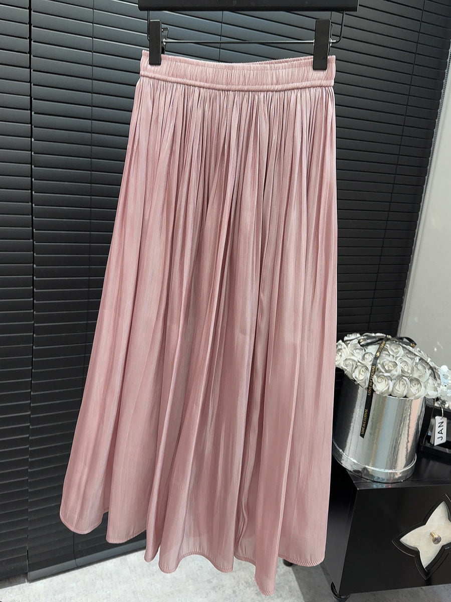 High Grade Glossy Pearlescent Chiffon Pleated Skirt Retro Fashionable Pleated Drooping Slimming High Waist A line Skirt