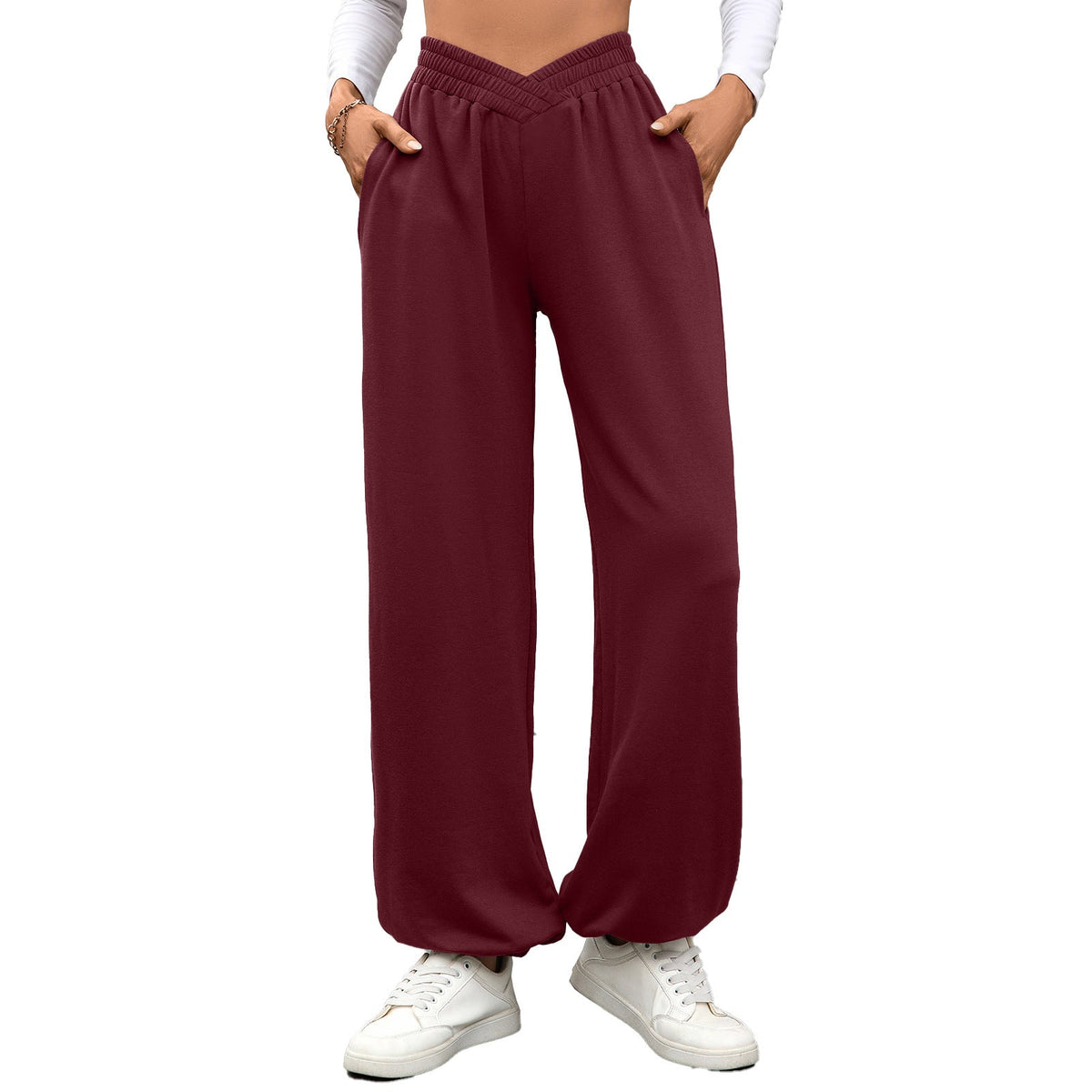 Autumn Winter Elastic Waist with Pocket Ankle Tied Loose Casual Women Pants