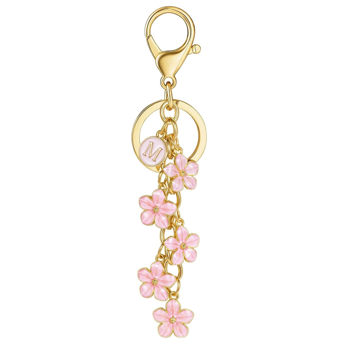 Initial Keychain White/Pink Flower Charms for Key Cute Letter Keyring Bag Charm 26 Letter Cherry Blossom Daisy Keychain