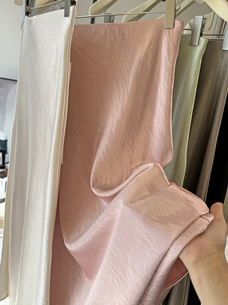 Acetate Satin Fishtail Skirt Women Simple Graceful Drooping Slimming Sheath A line Mid Length Skirt