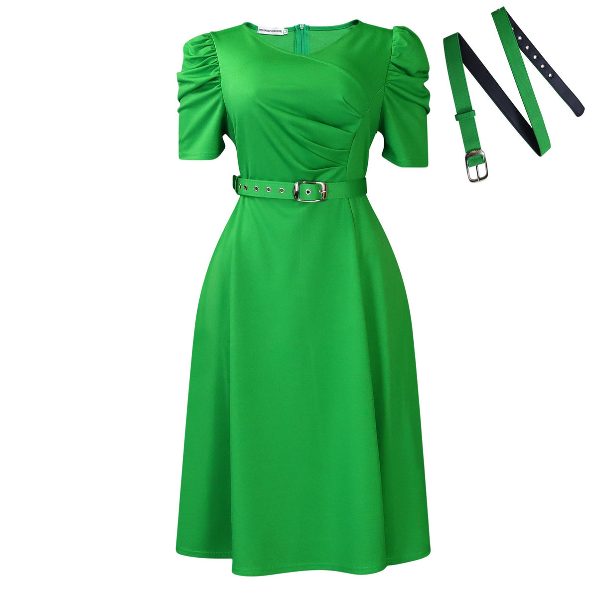 Women Clothing Pleated Elegant V neck Large Swing Dress