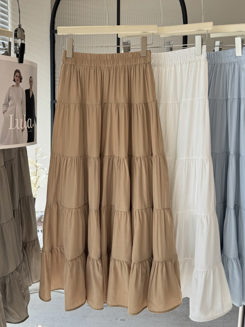 High Waist Slimming Tiered Skirt Women Spring Gentle Wild Big Hem Umbrella Skirt A Line Dress